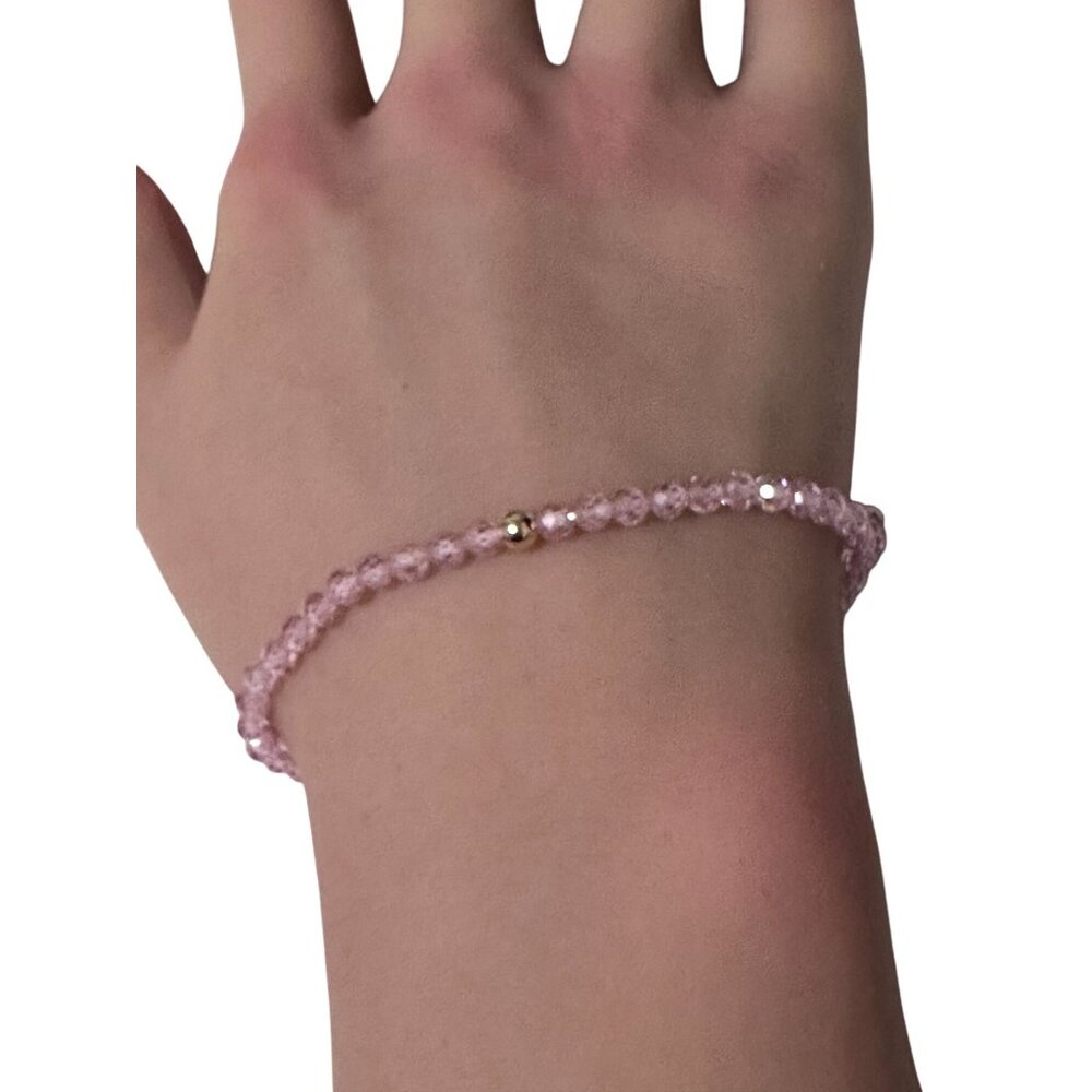 Cubic Zirconia Micro Faceted Gemstone Stretch Bracelet 14K Gold Accent Bead - Picture 8 of 8